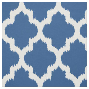 White Quatrefoil Ikat & Custom Blue Background 2 Fabric