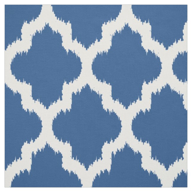 White Quatrefoil Ikat & Custom Blue Background 2 Fabric (Swatch)