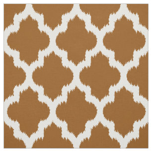 White Quatrefoil Ikat & Custom Brown Background 2 Fabric
