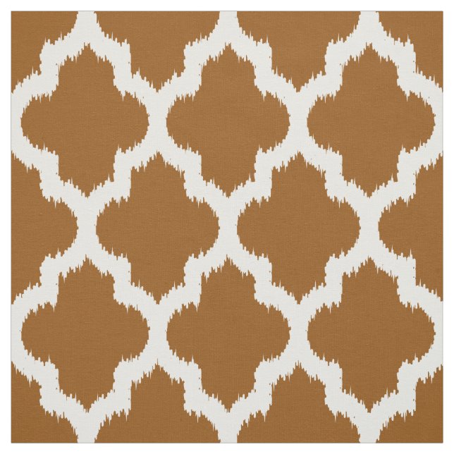 White Quatrefoil Ikat & Custom Brown Background 2 Fabric (Swatch)