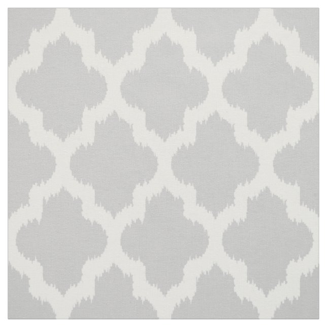 White Quatrefoil Ikat & Custom Grey Background Fabric (Swatch)