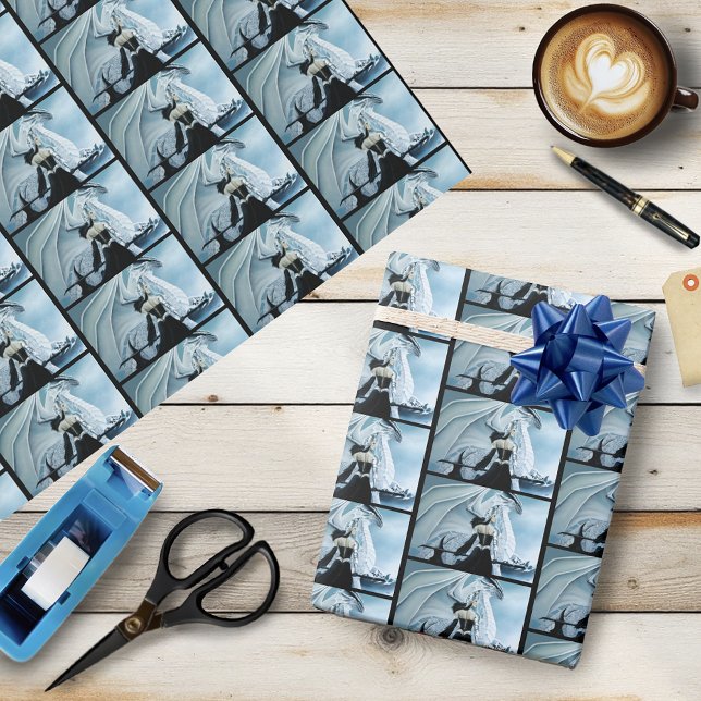 White Queen White Dragon Fantasy Wrapping Paper (Creator Uploaded)