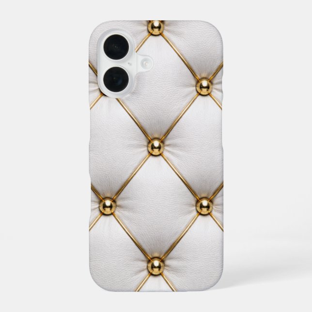 White Quilted Leather & Gold Studs Phone Case (Back)