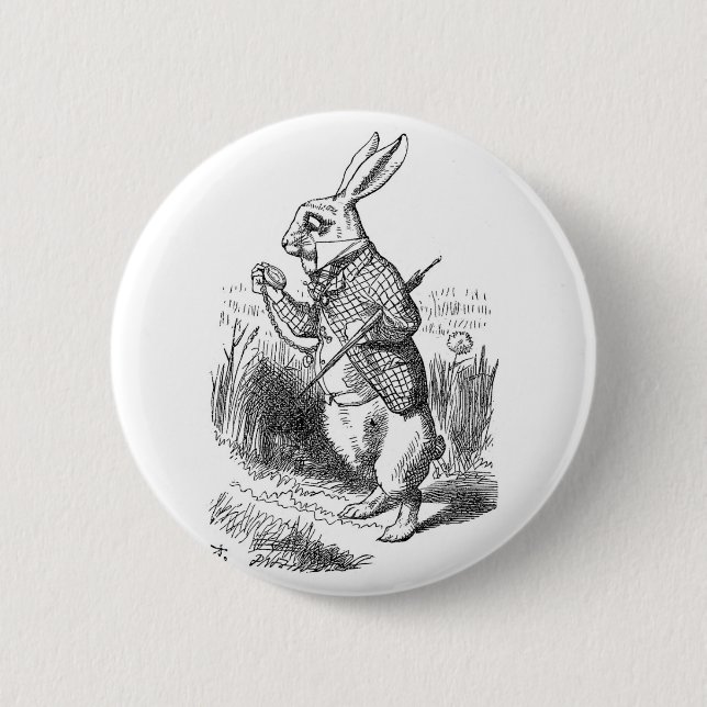 White Rabbit 6 Cm Round Badge (Front)