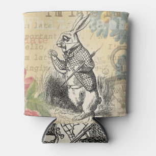 White Rabbit Alice Adventures Wonderland Art Can Cooler