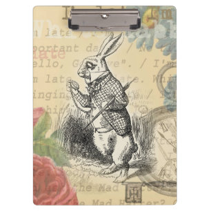 White Rabbit Alice Adventures Wonderland Art Clipboard