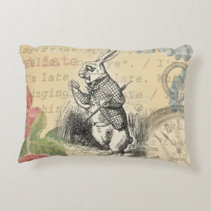 White Rabbit Alice Adventures Wonderland Art Decorative Cushion