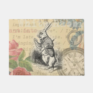 White Rabbit Alice Adventures Wonderland Art Doormat