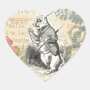 White Rabbit Alice Adventures Wonderland Art Heart Sticker