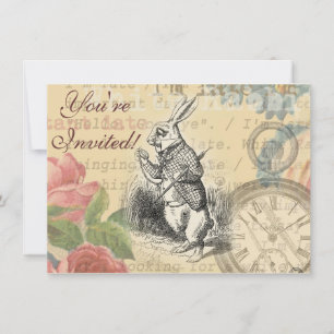 White Rabbit Alice Adventures Wonderland Art Invitation
