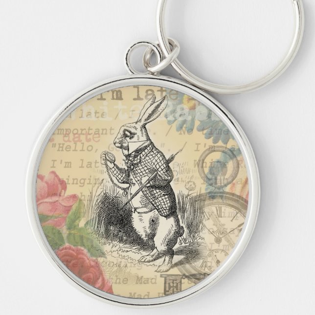 White Rabbit Alice Adventures Wonderland Art Key Ring (Front)