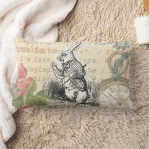 White Rabbit Alice Adventures Wonderland Art Lumbar Cushion