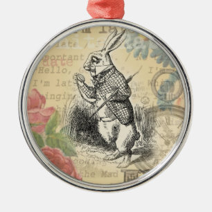 White Rabbit Alice Adventures Wonderland Art Metal Tree Decoration