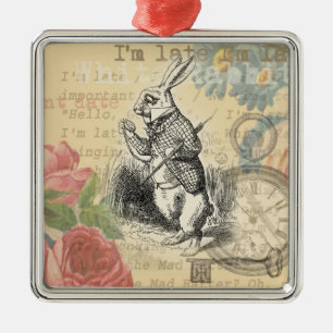 White Rabbit Alice Adventures Wonderland Art Metal Tree Decoration