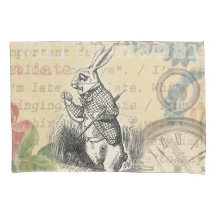White Rabbit Alice Adventures Wonderland Art Pillowcase
