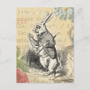 White Rabbit Alice Adventures Wonderland Art Postcard