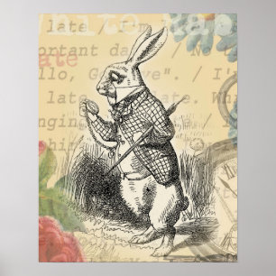 White Rabbit Alice Adventures Wonderland Art Poster