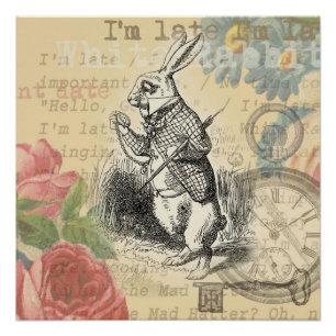 White Rabbit Alice Adventures Wonderland Art Poster