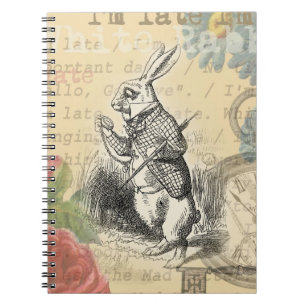 White Rabbit Alice Adventures Wonderland Art Spiral Notebook