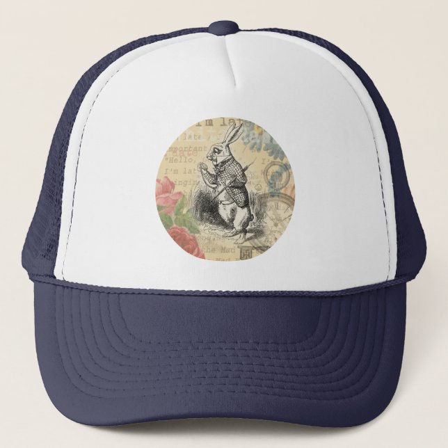 White Rabbit Alice Adventures Wonderland Art Trucker Hat (Front)