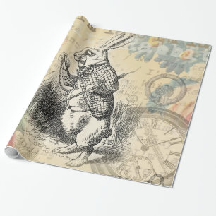 White Rabbit Alice Adventures Wonderland Art Wrapping Paper