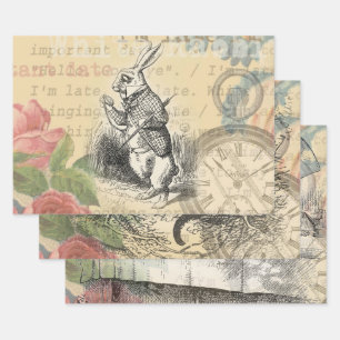 White Rabbit Alice Adventures Wonderland Art Wrapping Paper Sheet