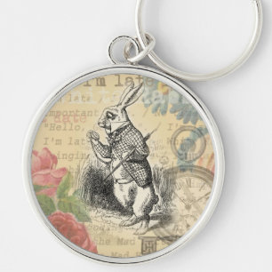 white rabbit alice art wonderland artwork key ring