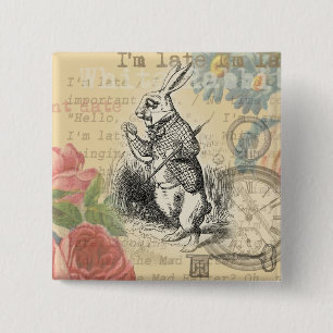 White Rabbit Alice in Wonderland Art 15 Cm Square Badge