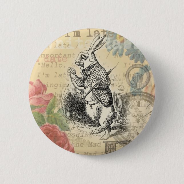 White Rabbit Alice in Wonderland Art 6 Cm Round Badge (Front)