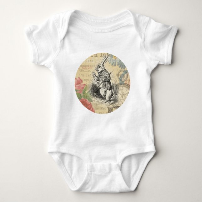 White Rabbit Alice in Wonderland Art Baby Bodysuit (Front)