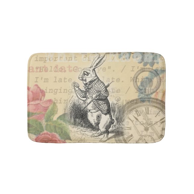 White Rabbit Alice in Wonderland Art Bath Mat (Front)