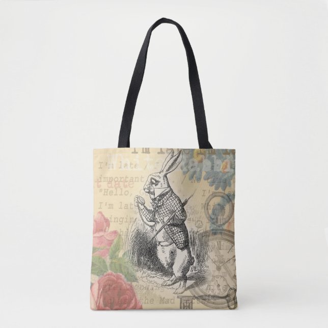White Rabbit Alice in Wonderland Art Tote Bag (Front)