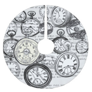 White Rabbit Alice in Wonderland Clocks Brushed Polyester Tree Skirt