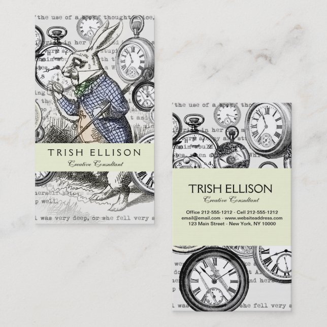 White Rabbit Alice in Wonderland Clocks Business Card (Front/Back)