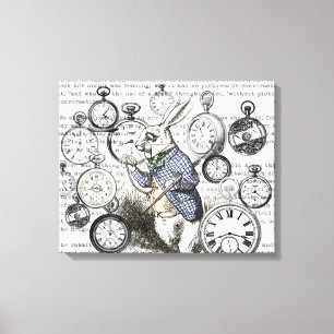 White Rabbit Alice in Wonderland Clocks Canvas Print