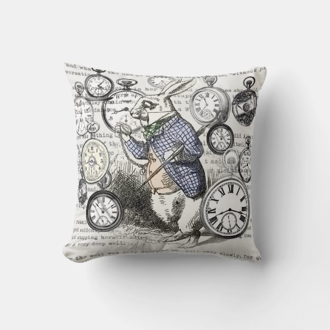 White Rabbit Alice in Wonderland Clocks Cushion (Front)