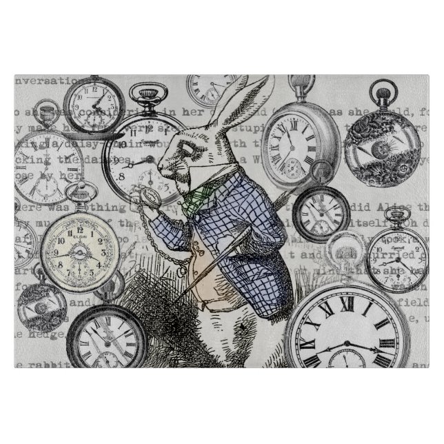 White Rabbit Alice in Wonderland Clocks Cutting Board (Front)