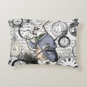 White Rabbit Alice in Wonderland Clocks Decorative Cushion
