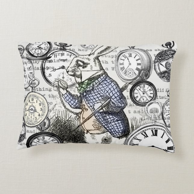 White Rabbit Alice in Wonderland Clocks Decorative Cushion (Back)