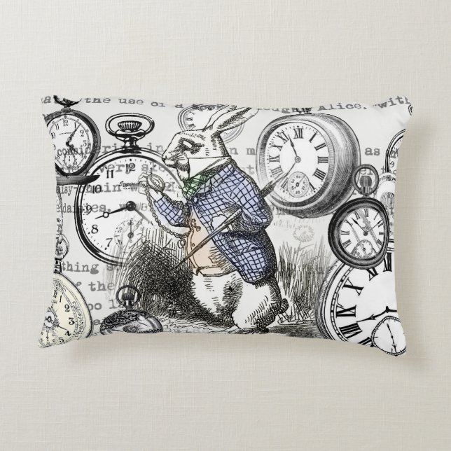White Rabbit Alice in Wonderland Clocks Decorative Cushion (Back)