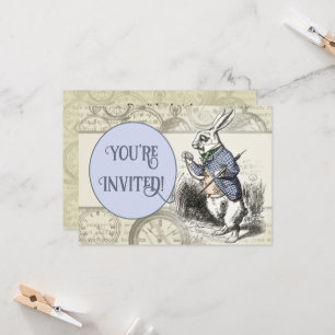 White Rabbit Alice in Wonderland Clocks Invitation