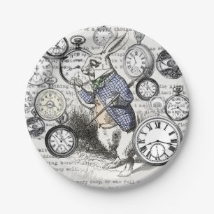 White Rabbit Alice in Wonderland Clocks Paper Plate