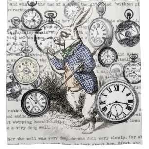 White Rabbit Alice in Wonderland Clocks Shower Curtain