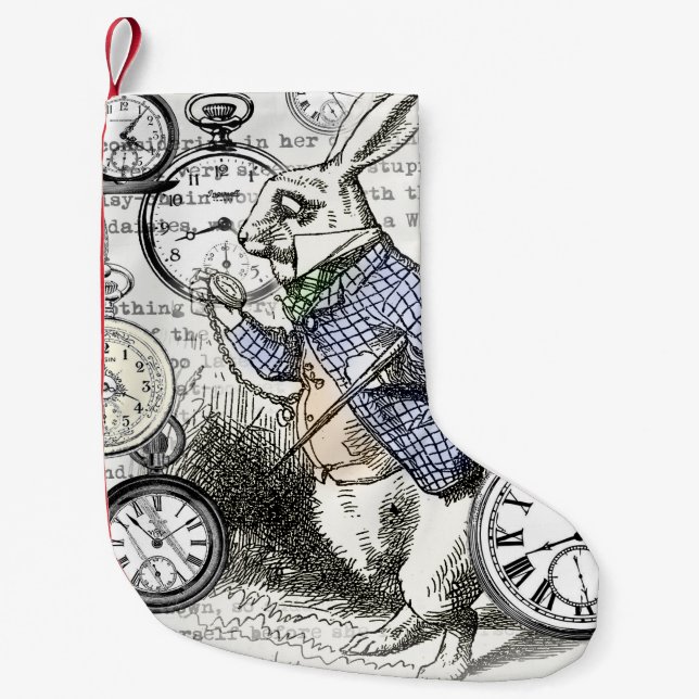 White Rabbit Alice in Wonderland Clocks Small Christmas Stocking (Front)