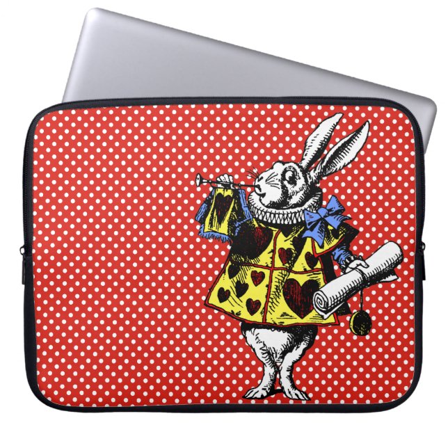 White Rabbit Alice in Wonderland Polka Dots Laptop Sleeve (Front)