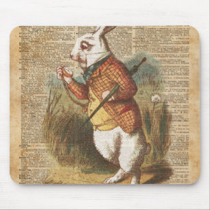 White Rabbit Alice in Wonderland Vintage Art Mouse Pad