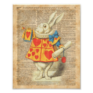 White Rabbit Alice in Wonderland Vintage Artwork Photo Print