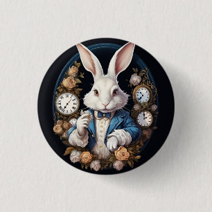 White Rabbit Alice in Wonderland Watches and roses 3 Cm Round Badge
