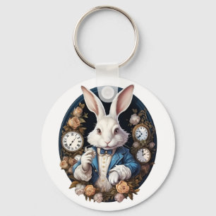 White Rabbit Alice in Wonderland Watches and roses Key Ring