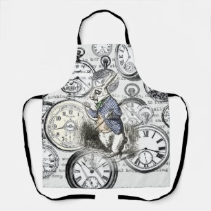 White Rabbit Alice Wonderland Clocks Art Apron